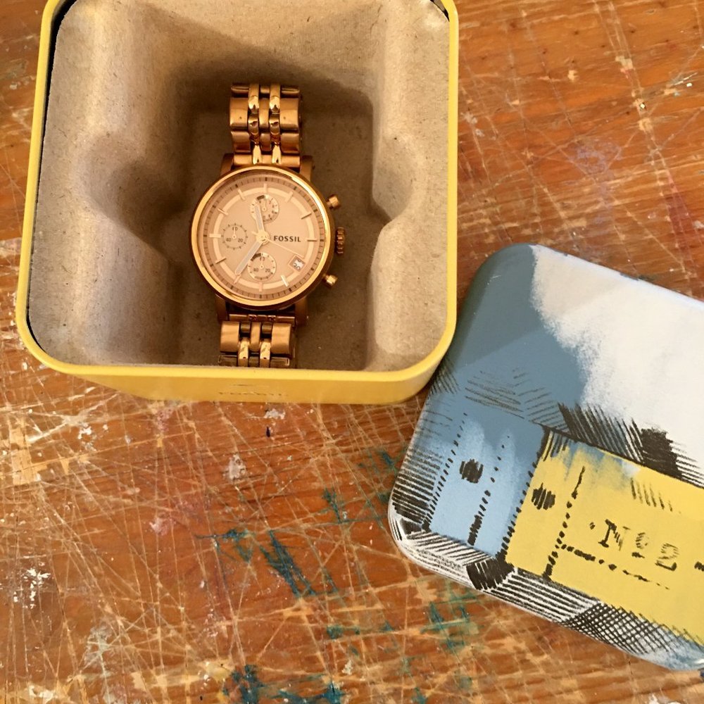 Women's Rose Gold Fossil Boyfriend Chronograph Watch, NWOT - Picture 5 of 6
